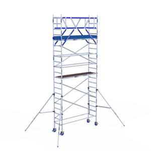 IND ASC Rolsteiger 75x250 7,2m werkhoogte Carbon met schoren tegen de gevel