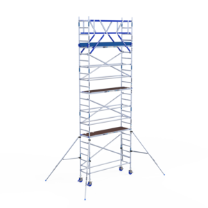 IND ASC Rolsteiger 75x250 8,2m werkhoogte Carbon met schoren tegen de gevel
