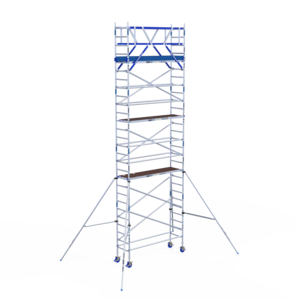 IND ASC Rolsteiger 75x250 9,2m werkhoogte Carbon met schoren tegen de gevel