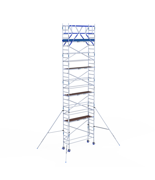 ASC IND ASC Rolsteiger 75x250 10,2m werkhoogte met schoren tegen de gevel