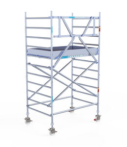 Rolsteiger Euroscaffold Original 135x190 4,2m werkhoogte carbon vloer tegen de gevel