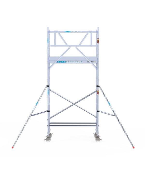 Euro Scaffold Rolsteiger Euroscaffold Professional 75x190 5,2m werkhoogte carbon vloer tegen de gevel
