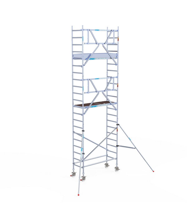 Euro Scaffold Rolsteiger Euroscaffold Professional 75x190 7,2m werkhoogte carbon vloer tegen de gevel