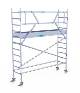 Rolsteiger Euroscaffold Professional 75x305 4,2m werkhoogte carbon vloer tegen de gevel
