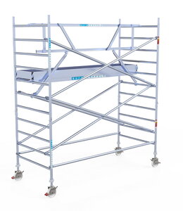 Euro Scaffold Rolsteiger Euroscaffold Professional 135x305 4,2m werkhoogte carbon vloer tegen de gevel Rolsteiger Euroscaffold Professional 135x305 4,2m werkhoogte carbon vloer tegen de gevel