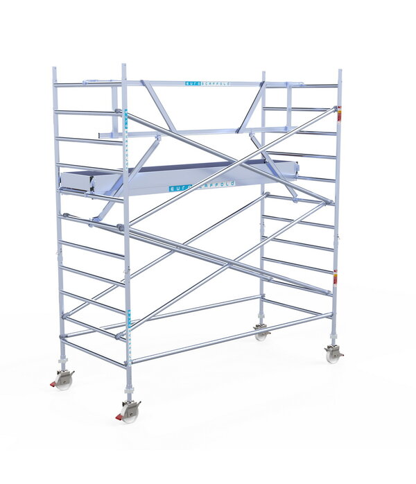 Euro Scaffold Rolsteiger Euroscaffold Professional 135x305 4,2m werkhoogte carbon vloer tegen de gevel