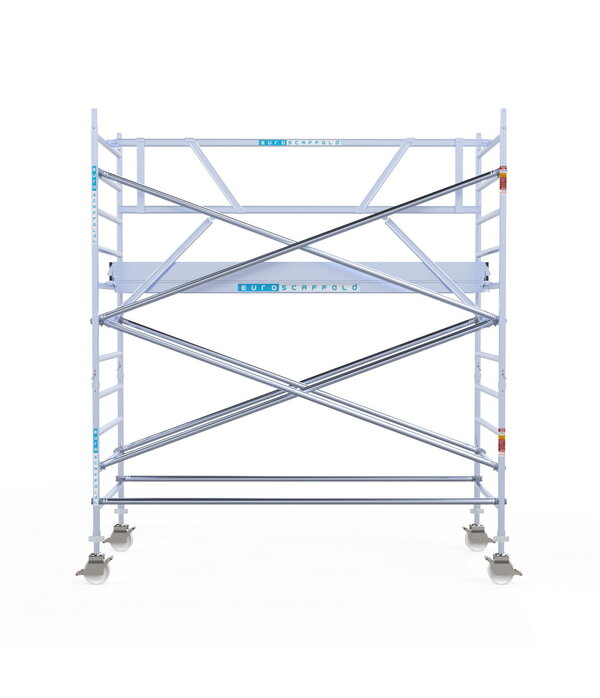 Euro Scaffold Rolsteiger Euroscaffold Professional 135x305 4,2m werkhoogte carbon vloer tegen de gevel