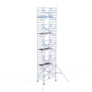Rolsteiger Euroscaffold Professional 135x305 10,2m werkhoogte carbon vloer tegen de gevel
