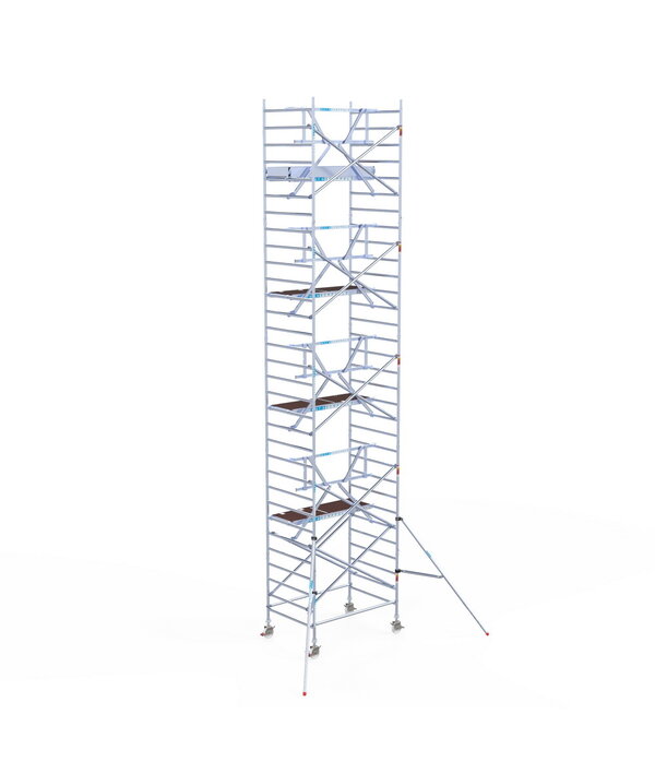 Euro Scaffold Rolsteiger Euroscaffold Professional 135x305 10,2m werkhoogte carbon vloer tegen de gevel