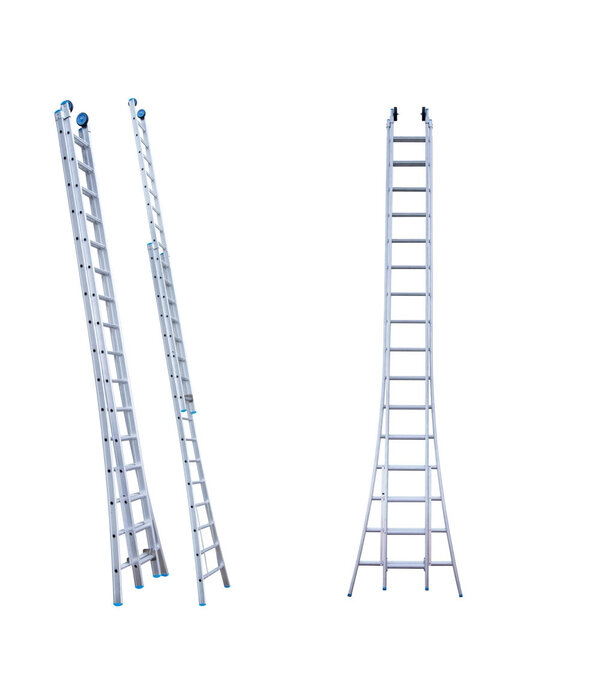 Opsteek ladder Eurostairs Pro uitgebogen 2x16 sporten + toprol Euro Scaffold Opsteek ladder Eurostairs Pro uitgebogen 2x16 sporten + toprol