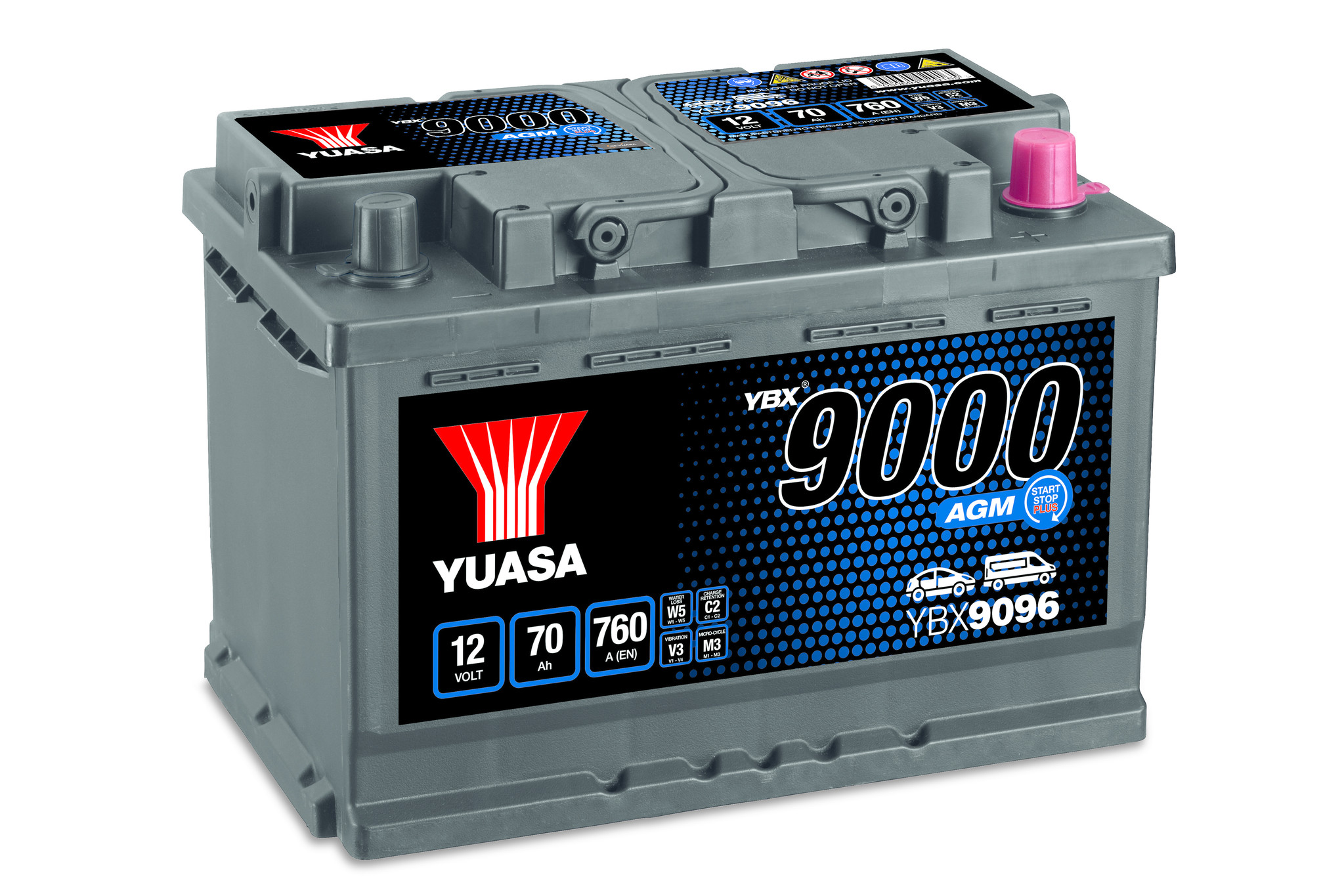 Yuasa YBX9096 12V 70Ah 760A Start Stop Plus AGM Accu