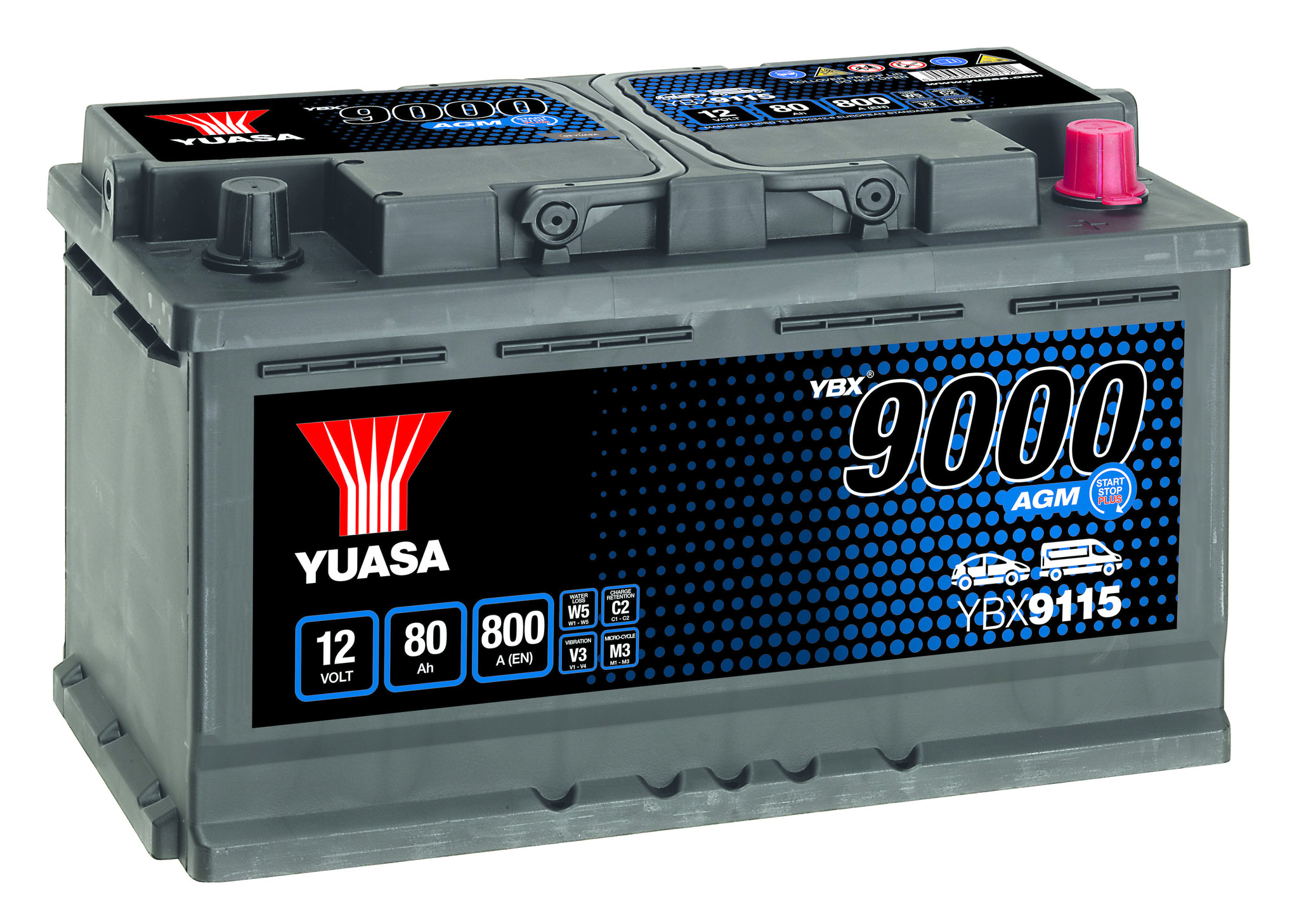 Yuasa YBX9115 12V 80Ah 800A Start Stop Plus AGM Accu