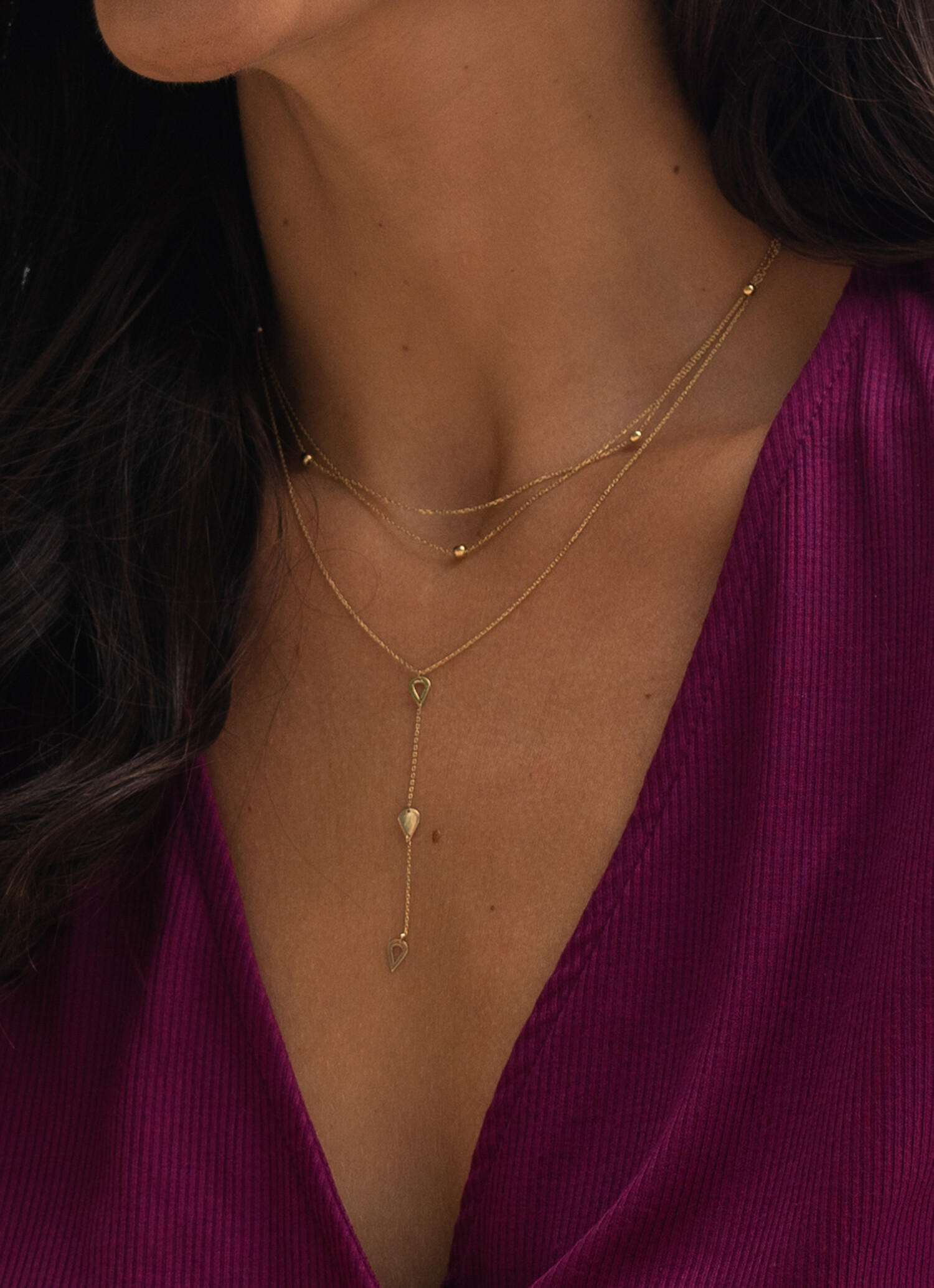 Aribliseza Dames Ketting, 14 Karaat Verguld, Y-vormige Ketting, Lange
