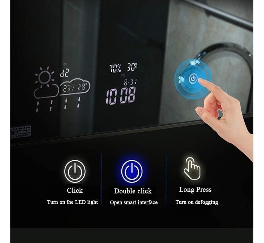 Spiegel met Wifi, tijd en infrarood verwarming 60 x 100 cm 350 Watt