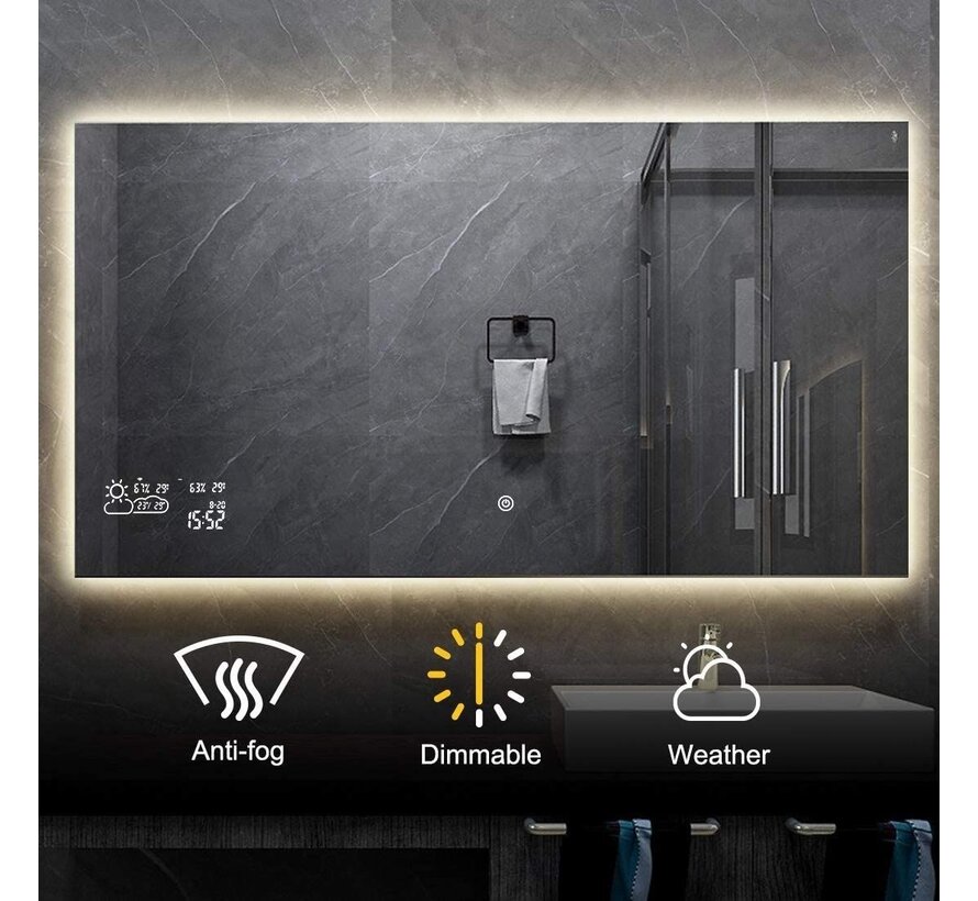 Spiegel met Wifi, tijd en infrarood verwarming 60 x 120 cm 500 Watt