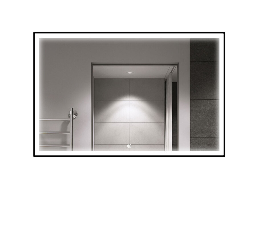 Spiegel met zwart frame, led, anticondens 75 x 120 cm