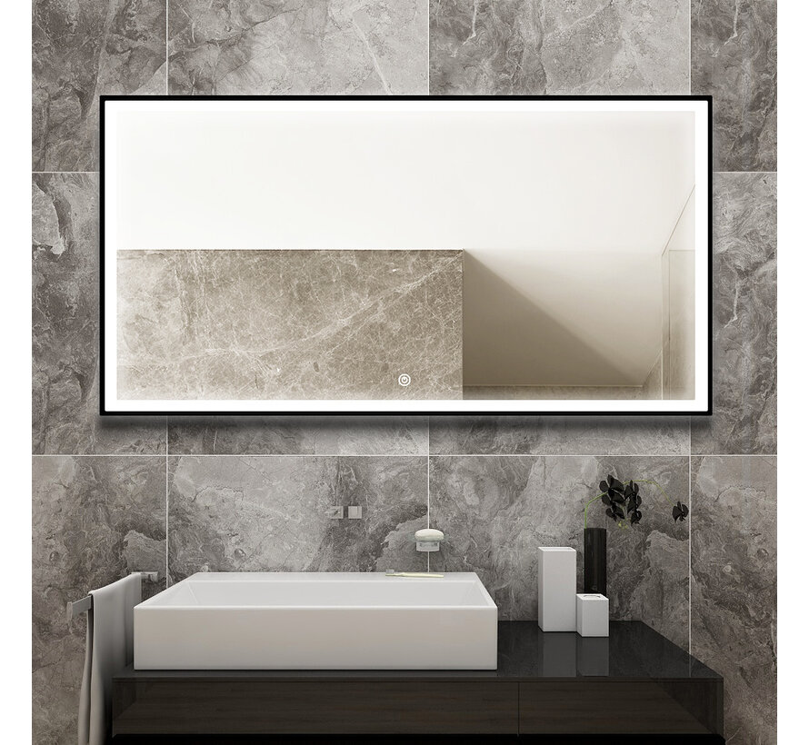 Spiegel met zwart frame, led, anticondens 60 x 100 cm