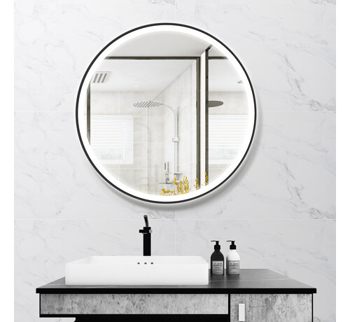 Bella Mirror Spiegel rond 60 cm met zwart frame, led verlichting en anti condens