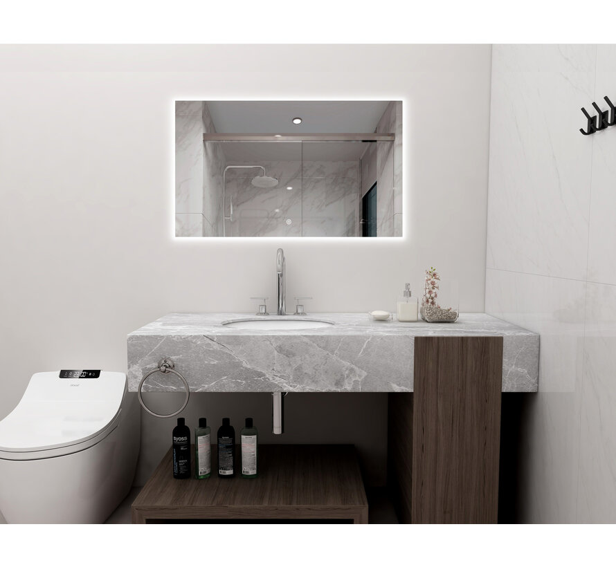 Spiegel frameloos met led, anticondens 60 x 100 cm