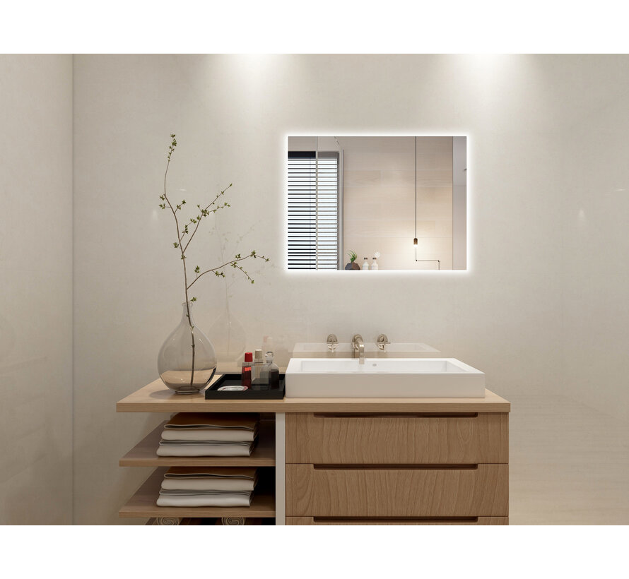 Spiegel frameloos met led, anticondens 60 x 60 cm