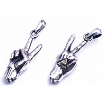 VFOR VICTORY HAND PENDANT WITH ALL SEEING EYE BRASS INLAY DETAIL