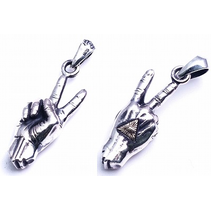 VFOR VICTORY HAND PENDANT WITH ALL SEEING EYE BRASS INLAY DETAIL