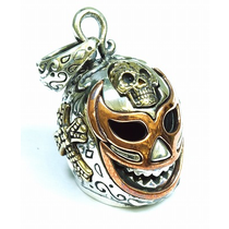 MEXICAN MASK PENDANT CROSSES ROSE GOLD INLAY