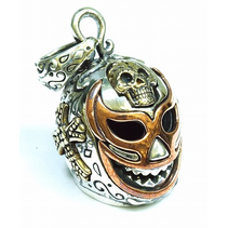 MEXICAN MASK PENDANT CROSSES ROSE GOLD INLAY