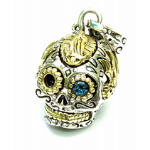 SUGAR SKULL MARIA PENDANT WITH BIRDS GOLD INLAY