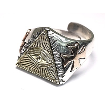 ALL SEEING EYE TRIANGLE RING IN 925 SILVER WITH SOLID BRASS DETAILS