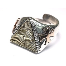 ALL SEEING EYE TRIANGLE RING IN 925 SILVER WITH SOLID BRASS DETAILS