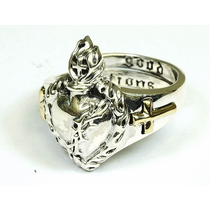 OPEN  SACRED HEART RING WITH GOLD DETAILS