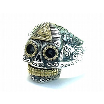 OPEN SUGAR SKULL RiNG WITH GOLD ALL SEEING EYE DETAIL