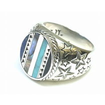 SIGNET RING WITH SHELL AND TURQUOISE INLAY