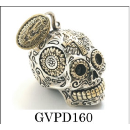 GOOD VIBRATIONS SUGAR SKULL PDNT WITH GOLD  INLAY