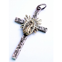 st maria guadalupe LARGE SILVER CROSS WITH GOLDEN AURA