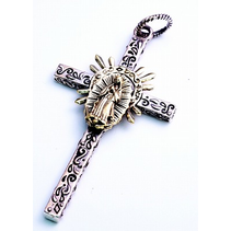 st maria guadalupe LARGE SILVER CROSS WITH GOLDEN AURA