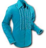 Pete Chenaski Chenaski Ruffle Mens Shirt Rusche Turquoise (Creme Trim)