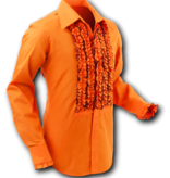 Pete Chenaski Chenaski Ruffle Mens Shirt Rusche  Orange (Brown Trim)