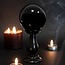 SMALL BLACK CRYSTAL BALL ON WOODEN STAND