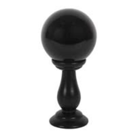 SMALL BLACK CRYSTAL BALL ON WOODEN STAND