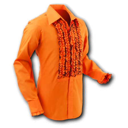 Pete Chenaski Chenaski Ruffle Mens Shirt Rusche  Orange (Brown Trim)