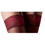 Cotteli Collection Black stockings with dark red lace