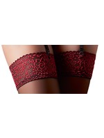 Cotteli Collection Black stockings with dark red lace