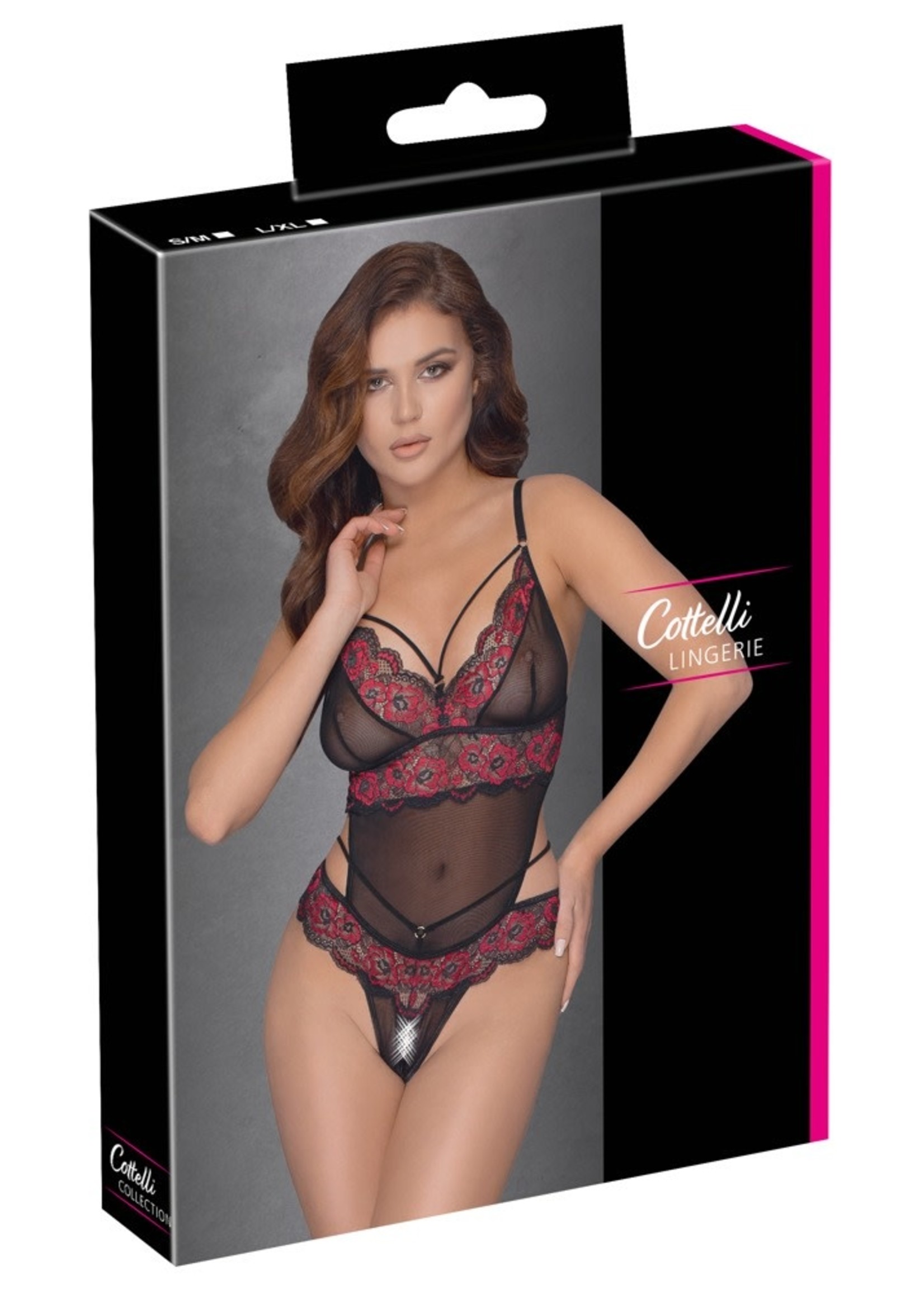 Cotteli Collection Crotchless body black red