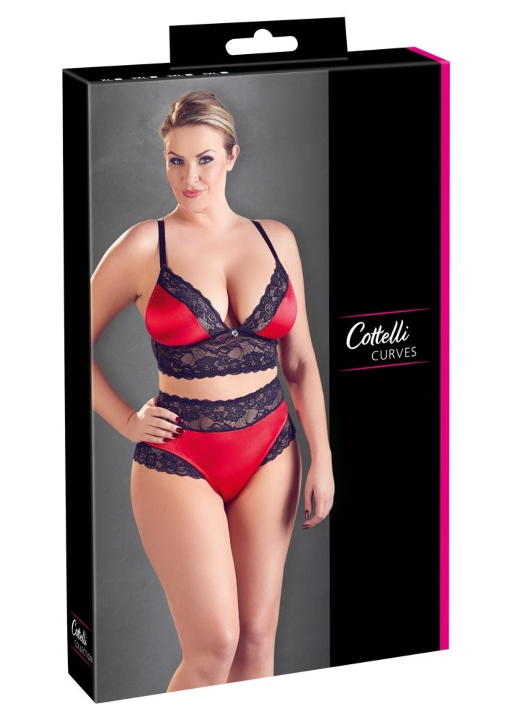 Cotteli Collection Curves Bra and G-string red black