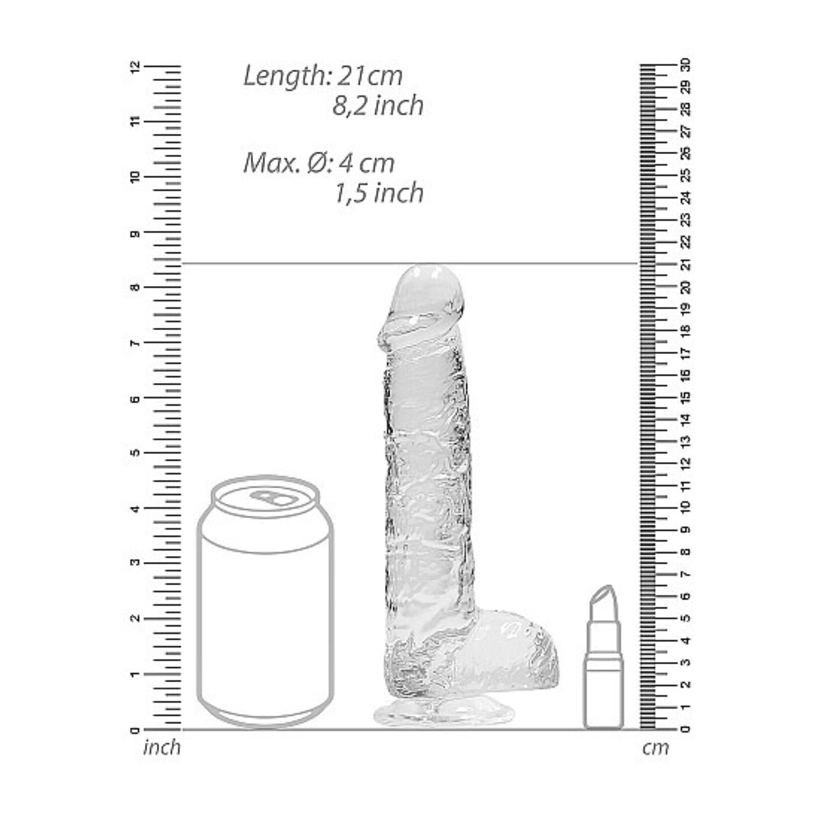 Realrock by Shots Realistic dildo with balls 8" transparent