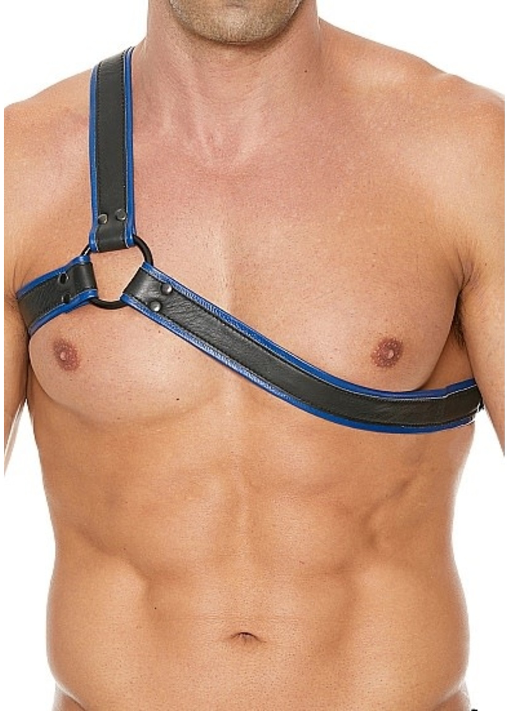 Ouch! Gladiator harness with armband leather black/blue OneSize