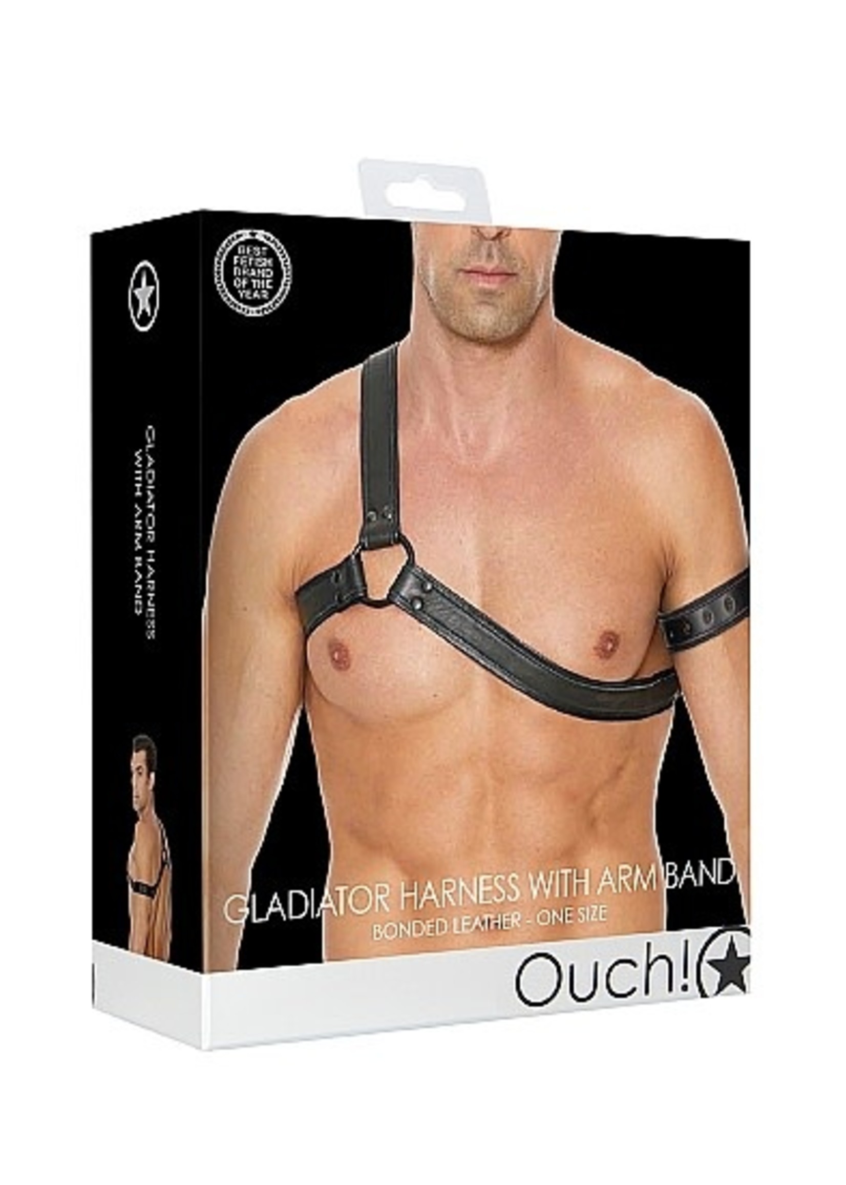Ouch! Gladiator harness with armband leather black OneSize