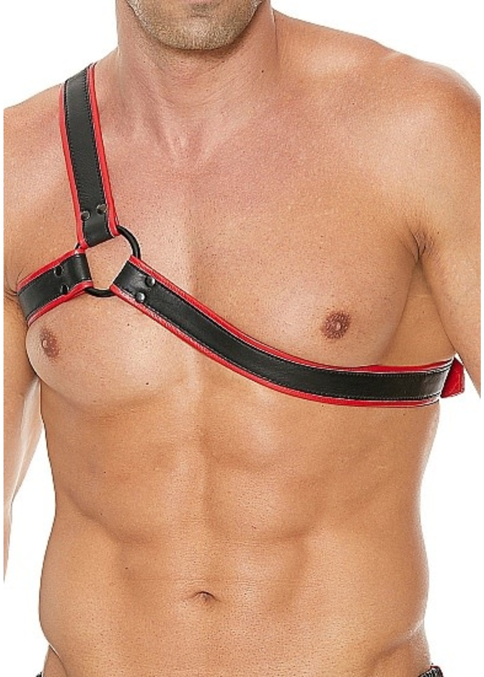 Ouch! Gladiator harness with armband leather black/red OneSize